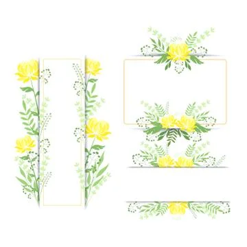 Set of frames with yellow peonies Stock Illustration