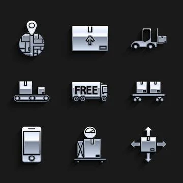 Set Free delivery service Scale with cardboard box Cardboard traffic symbol R Stock Illustration