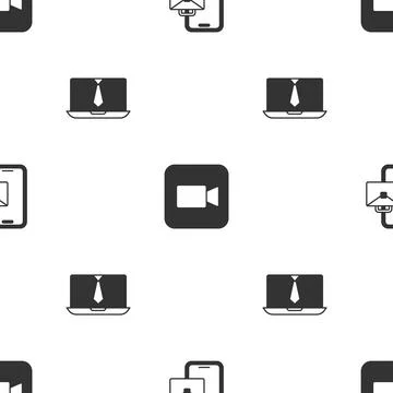 Set Freelancer, Camera and Video chat conference on seamless pattern. Vector 스톡 일러스트