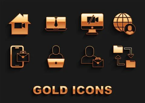 Set Freelancer, Cloud storage document folder, Video camera Off on computer, in Stockillustratie