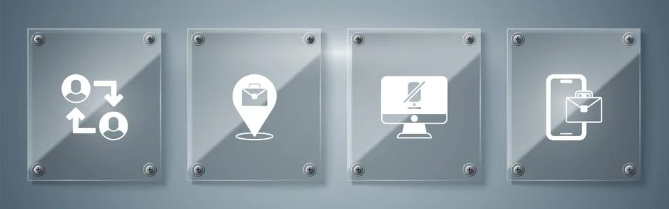 Set Freelancer, Mute microphone on computer, Online working and Project team Stock Illustration