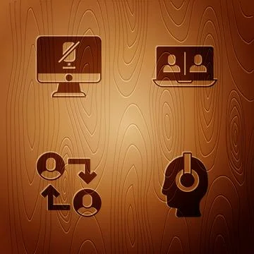 Set Freelancer, Mute microphone on computer, Project team base and Video ch.. Stock Illustration