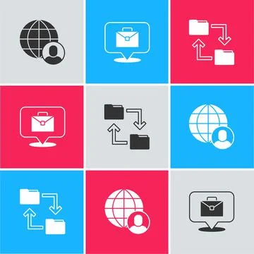 Set Freelancer, Online working and Cloud storage document folder icon. Vector 스톡 일러스트