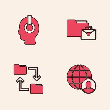 Set Freelancer, , Online working and Cloud storage document folder icon. Vect Stock Illustration