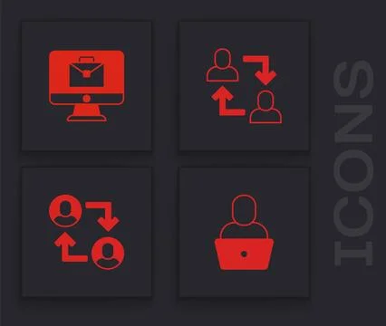 Set Freelancer, Online working, Project team base and  icon. Vector Stock Illustration