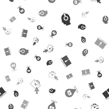 Set Freelancer, Online working, Video chat conference and on seamless pattern Illustrazione stock
