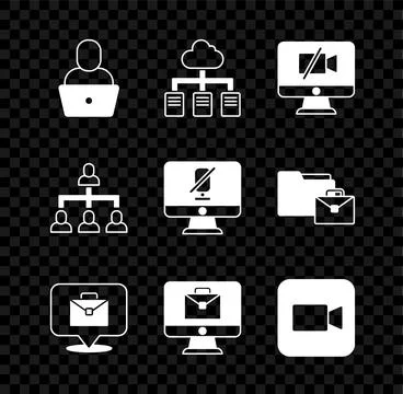 Set Freelancer, Online working, Video camera Off on computer, Camera, Hiera.. 스톡 일러스트