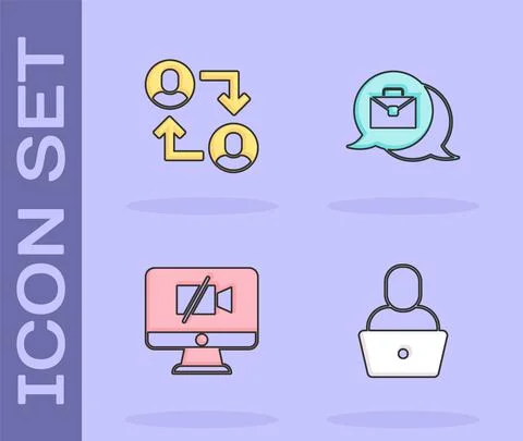 Set Freelancer, Project team base, Video camera Off on computer and Online Stock Illustration