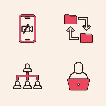 Set Freelancer, Video camera Off on mobile, Cloud storage document folder and 스톡 일러스트