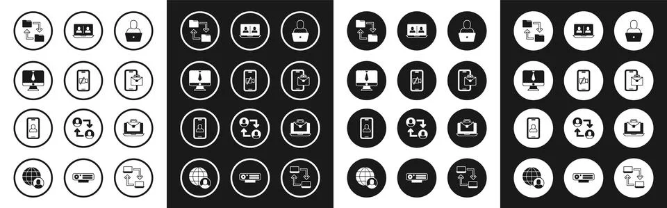 Set Freelancer, Video camera Off on mobile, chat conference, Cloud storage イラスト素材