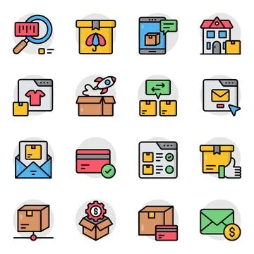 Set of Freight and Delivery Flat Icons Stock Illustration