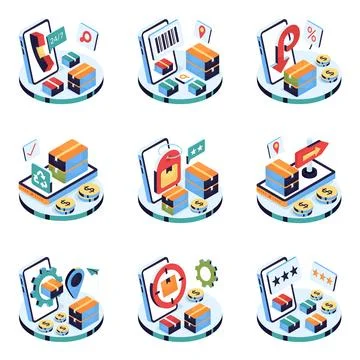 Set of Freight and Delivery Isometric Illustrations Stock Illustration