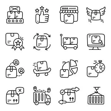 Set of Freight Delivery Linear Icons Stock Illustration