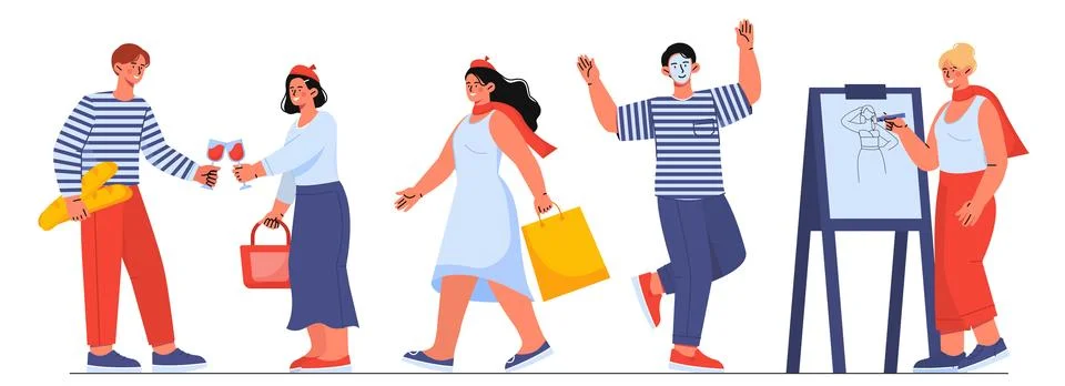 Set of French people vector concept 库存插图