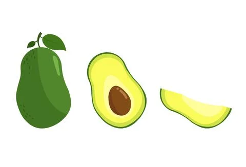 Set of fresh avocado illustrations, flat design, EPS 10 Stock Illustration