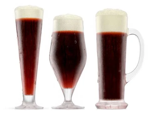 Set of fresh beer in different mugs with bubble froth isolated on white. Stock Illustration