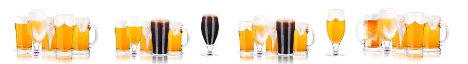 Set of fresh beer glasses with bubble froth isolated on white background. Stock Illustration