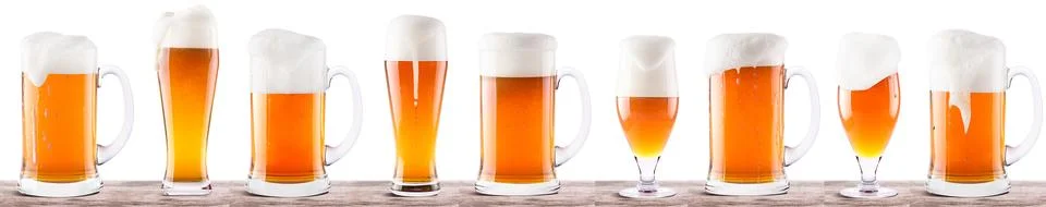 Set of fresh beer glasses with bubble froth isolated on white background. Stock Illustration