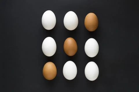 Set of fresh chicken egg in container on black paper background. Concept for  Stock Photos