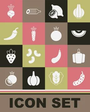Set Fresh cucumber, Bell pepper, Melon fruit, Lemon, Carrot, Hot chili pod, Beet Illustrazione stock
