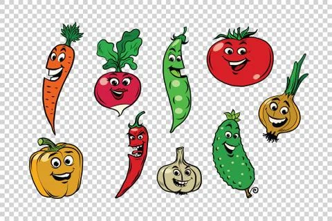 Set of fresh cute vegetable characters Illustrazione stock