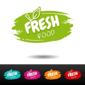 Set of Fresh food badges. Vector hand drawn labels. Illustrazione stock