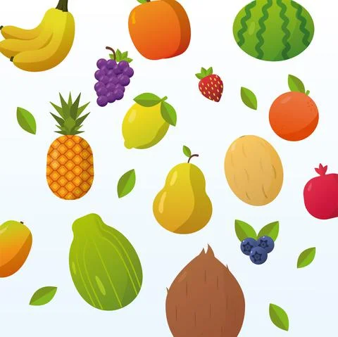 Set of fresh fruits pattern background イラスト素材