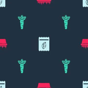 Set Fresh grass in a rectangular, Pack full of seeds of plant and Carrot on Stockillustratie