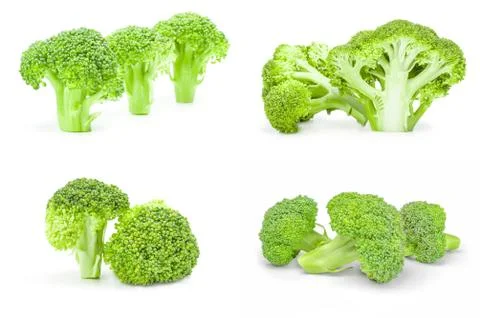 Set of fresh head of broccoli isolated on a white background with clipping path Stock Photos