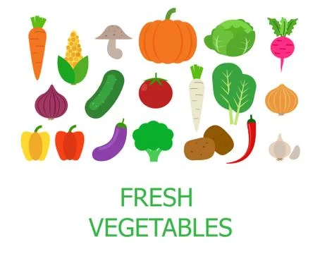  Set of fresh organic vegetables - Vector illustration Stock Illustration