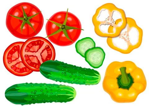 Set of fresh raw vegetables on white background. Stock Illustration