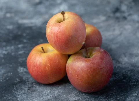 Set of fresh red yellow apple on marble background Stock Photos