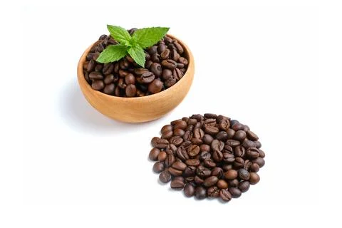 Set of fresh roasted coffee beans isolated on white background Foto stock