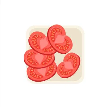 Set Of Fresh Tomato Ingredient Cut And Prepared For Cooking On A Plate Vector Stock Illustration
