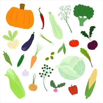 Set of fresh vegetables in flat style Stock Illustration