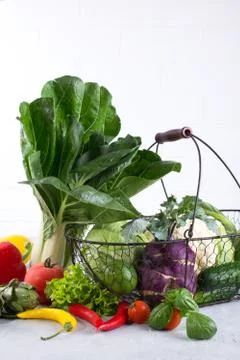 Set of fresh vegetables on a white background. bok choy pepper cabbage greens Stock Photos