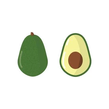 Set of fresh whole and half avocado isolated on white background Stock Illustration
