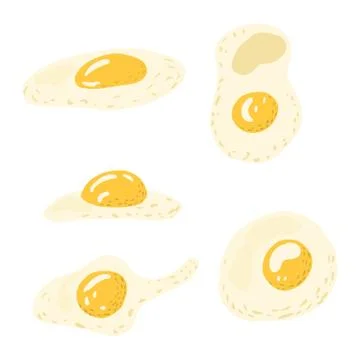 Set fried egg on white background. Healthy meal different formats in doodle. Stock Illustration