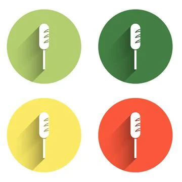 Set Fried sausage icon isolated with long shadow background. Grilled sausag.. Stock Illustration