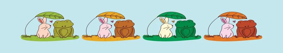 Set of frog and rabbit animals design template with various models. Stock Illustration
