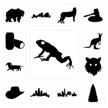 Set of frog outline on white background, christmas tree images state texas Stock Illustration