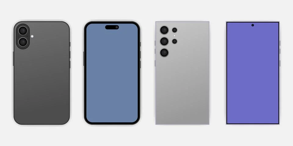 Set of front and back view smartphone mockups. Stock Illustration