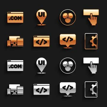 Set Front end development, Keyboard, Web, Monitor, mobile, tablet, RGB and CMYK Stock Illustration