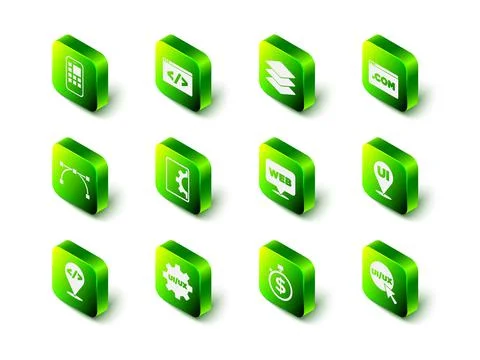 Set Front end development, Layers, UI or UX design, Web and graphic, Time is 스톡 일러스트