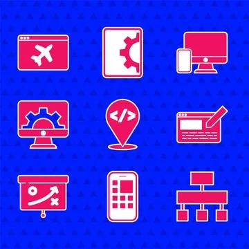 Set Front end development, Mobile Apps, Site map, UI or UX design, Planning Illustrazione stock