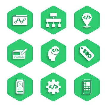 Set Front end development, Mobile Apps, SEO optimization, UI or UX design, .. Stock Illustration