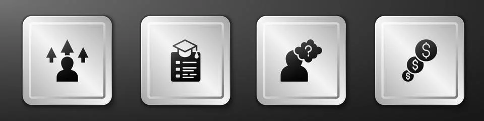 Set Front end development, Online education, Head with question mark and Ilustración de archivo