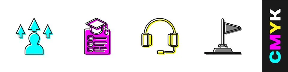 Set Front end development, Online education, Headphones and Flag icon. Vector Illustrazione stock