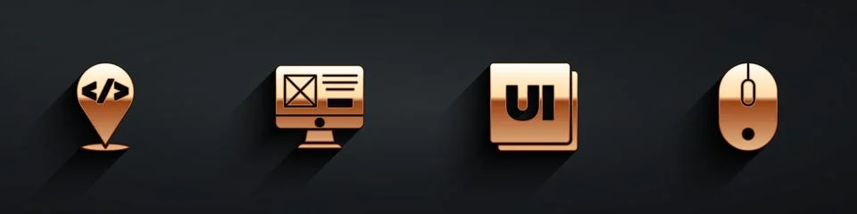 Set Front end development, UI or UX design, and Computer mouse icon with long Illustrazione stock