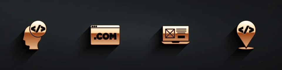 Set Front end development, UI or UX design, and icon with long shadow. Vector Stock Illustration